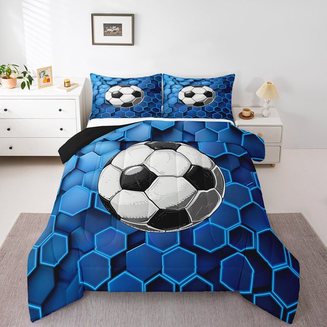 Erosebridal Ensemble de Literie de Football Simple, Couette Hexagonale Géométrique, Décoration Sportive, Réversible, Légère, 2 Pcs