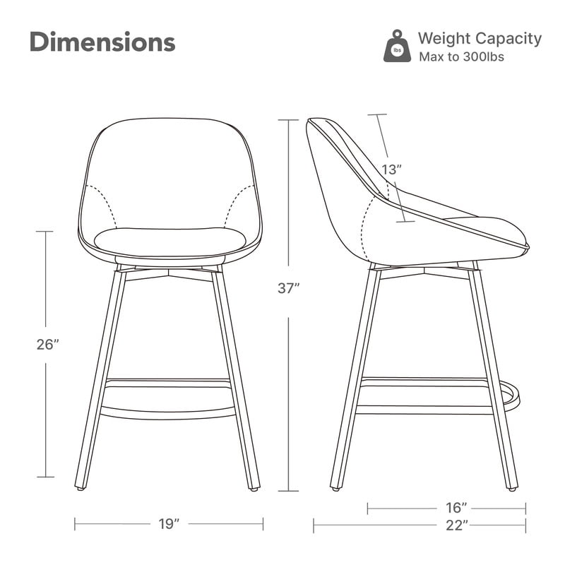 Spruce & Spring Modern Upholstered Bar Stool with Back, Metal Frame Counter Height Stool with Footrest for Kitchen Island Dining, Boucle Fabric, Set of 2, Sand