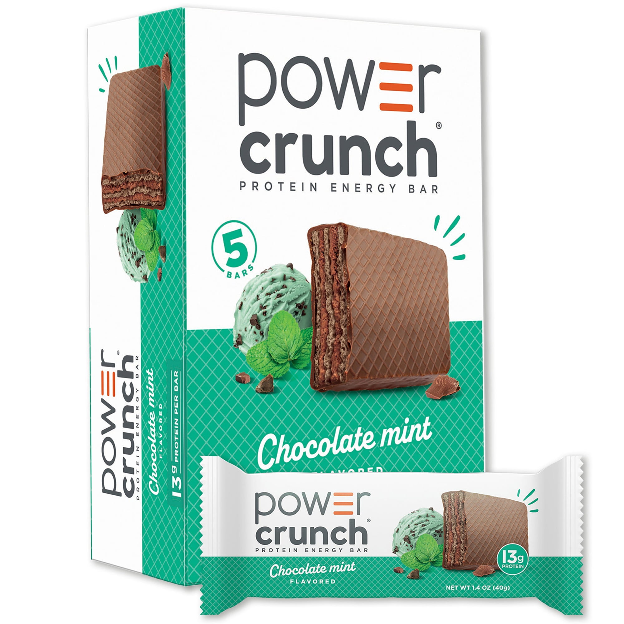 Power Crunch Protein Energy Bars, Chocolate Mint 1.4oz, 5 Count Carton