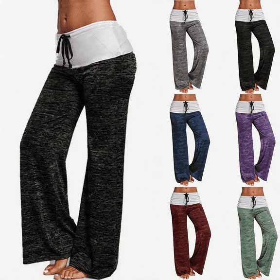 LIBRCLO Womens Yoga Pants High Waist Solid Color Breathable Comfortable Stretch Fashion Fitness Wide-leg Pants