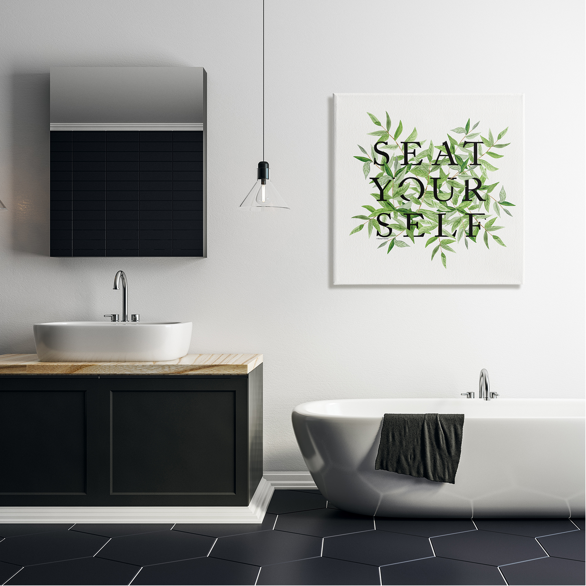 Stupell Seat Yourself Botanical Leaf Bathroom Typography Painting Gallery Wrapped Canvas Print Wall Art