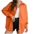 thumbnail image 2 of JNGSA Women's Classic-Fit Button-Down Shirts Loose Lapel Long-Sleeve Shirts Solid Color Business Casual Dressy Blouse Orange XXL, 2 of 4