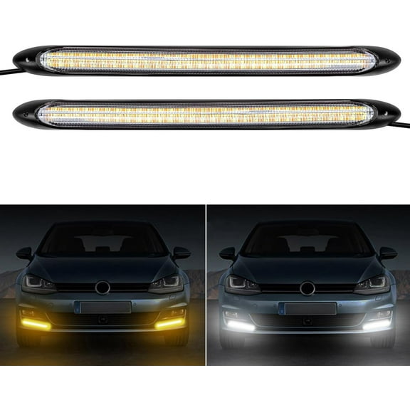 LED Car Daytime Running Light Strip, 2Pcs DRL Turn Signal Lights for Car Front Bumper Headlight, 13.6 Inches Waterproof White Yellow Brake Sequential Indicator Lamps