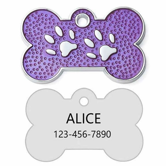 Papapt Personalized Pet ID Tags Personalized Dog and Cat Tags Custom Engraved Easy to Read Cute Glitter Paw Tag Dog Foot P001