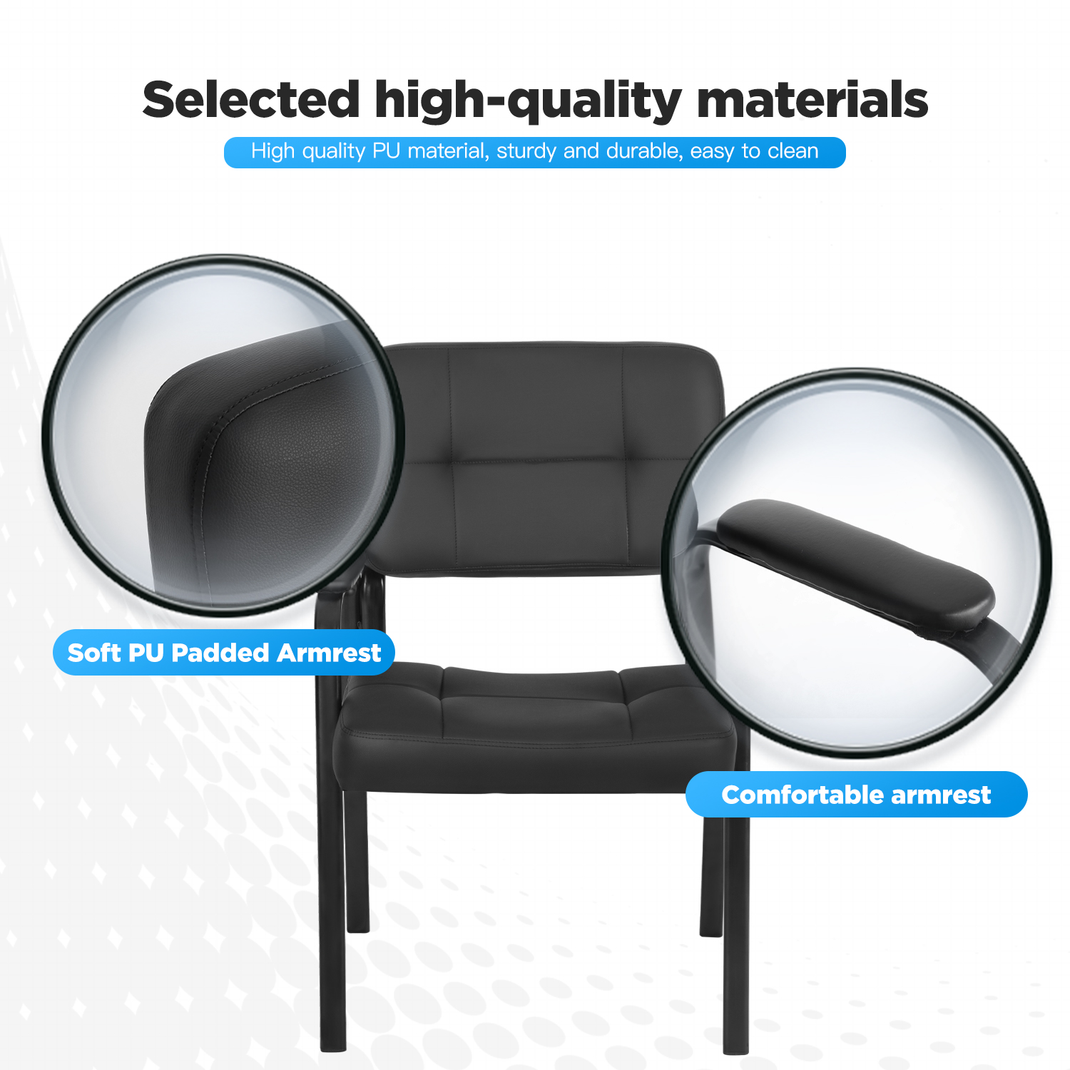 FDW Home Office Chair，Padded Armrest PU Leather for Waiting Room Chairs Lobby No Wheels, 2 Pack(Black)