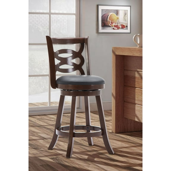Boraam Seina 24in. High Back Swivel Wood Counter Stool, Cappuccino Finish