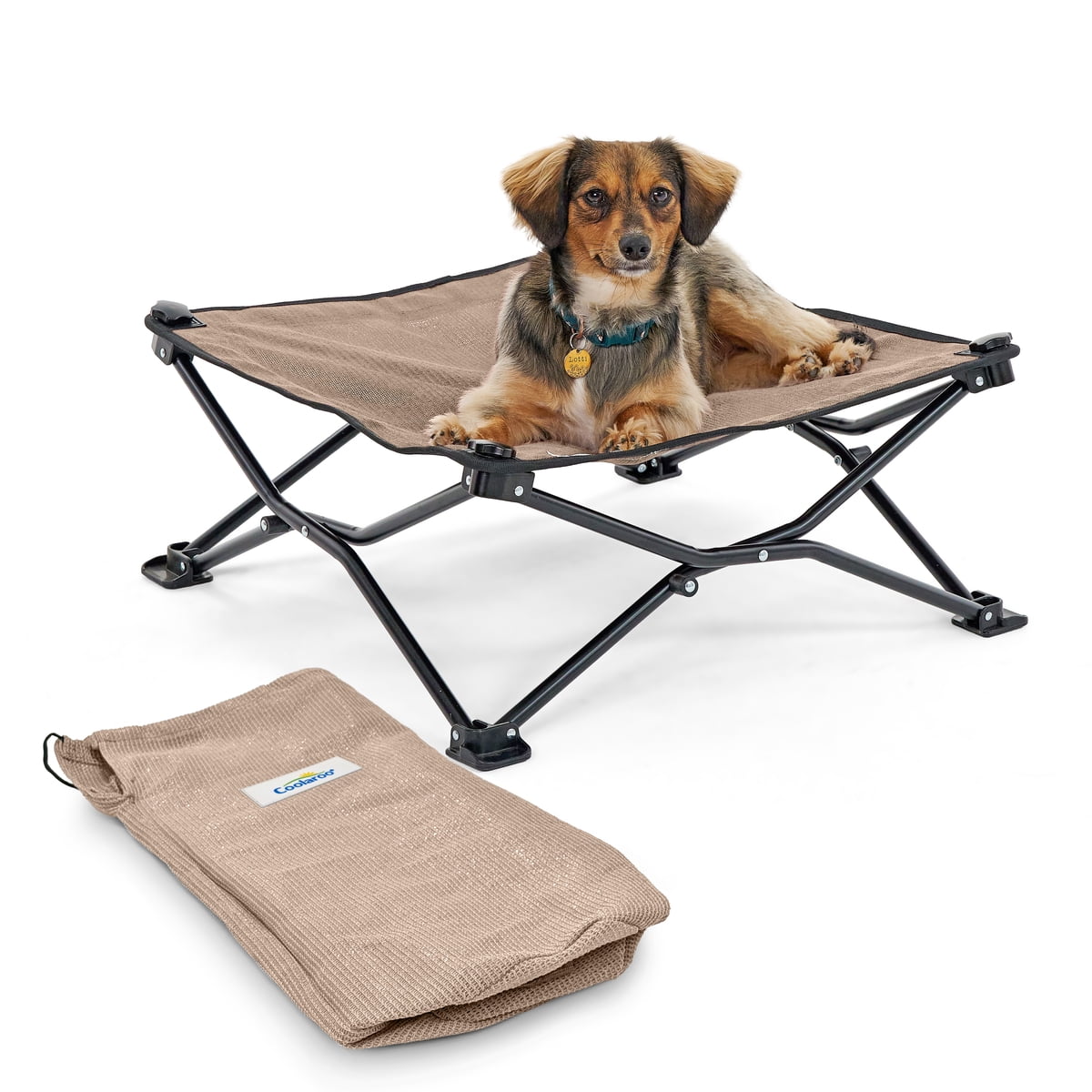 Coolaroo Elevated Pet Bed On-The-Go with HeatShield Cooling Fabric, Great Sandy Beige, Small