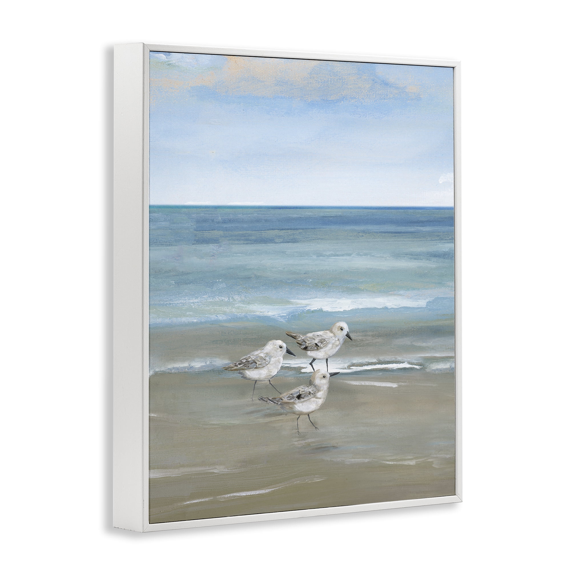 Stupell Industries Three Shorebirds & Gentle Waves White Framed Giclee Art, design by Nan