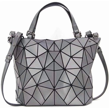 Lohol Women's Geometric Holographic Purse - Shard Lattice Glow Eco-Friendly Vegan Leather Handbag-Silver