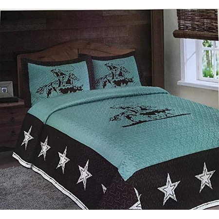 Linen Mart Queen Quilt 3 Piece Set Bedspread Coverlet Turquoise