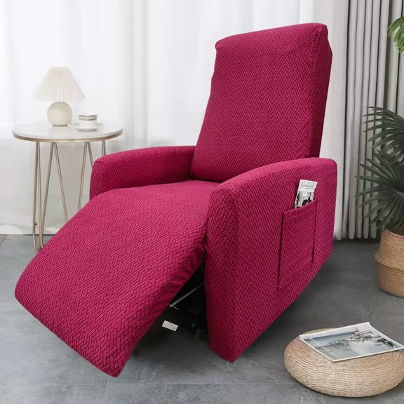 XUELC Stretch Recliner Chair Cover for 1-Seat, Herringbone Pattern Slipcover with Side Pocket, Washable Furniture Protector