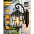 thumbnail image 6 of VIANIS Outdoor Wall Light, 16.9" Black Dusk to Dawn Outdoor Lighting with Gold Trim, Waterproof Exterior Light Fixtures Wall Mount with Tempered Water Ripple Glass, 6 of 11