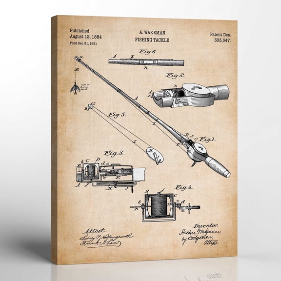 Fishing Gifts for Men, Fishing Gear Patent Canvas Print, Ready To Hang for Living Room Home Wall Art, C2355-16x20