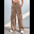 thumbnail image 4 of Pantalones Deportivos Cargo para Mujer, Holgados, de Forro , de Pierna , Elásticos, de Cintura Alta, Informales, para Senderismo, para Otoño. Caqui M, 4 of 7