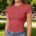 thumbnail image 5 of Womens Short Sleeve T Shirts - Summer Tops Slim Fit Y2k Basic Workout Tee Watermelon Red S, 5 of 5