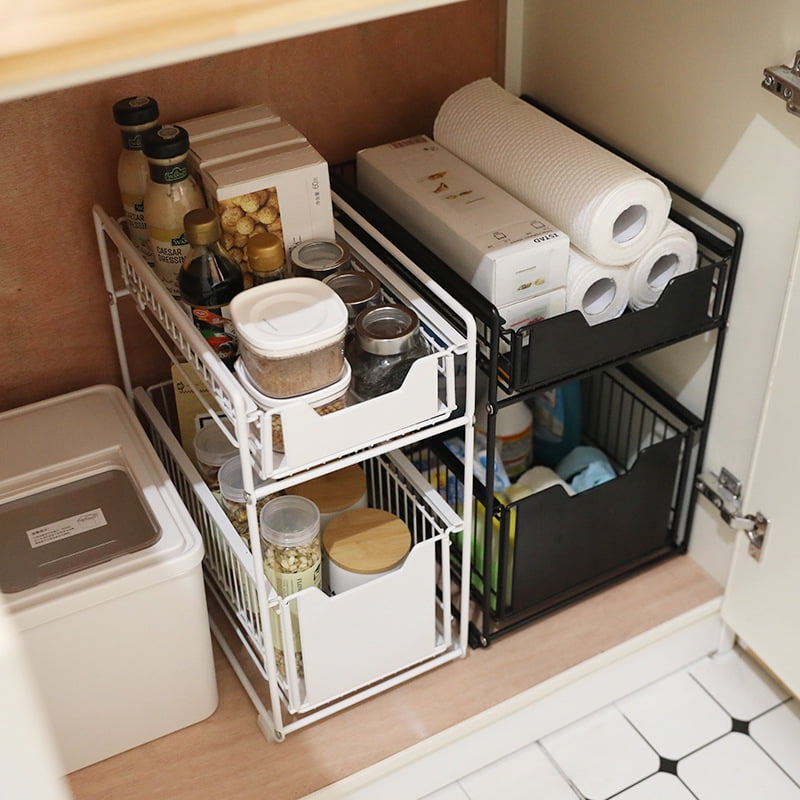 2 Tiers Bathroom Metal Storage Rack Sink Shelf Spices Bottle Utensils