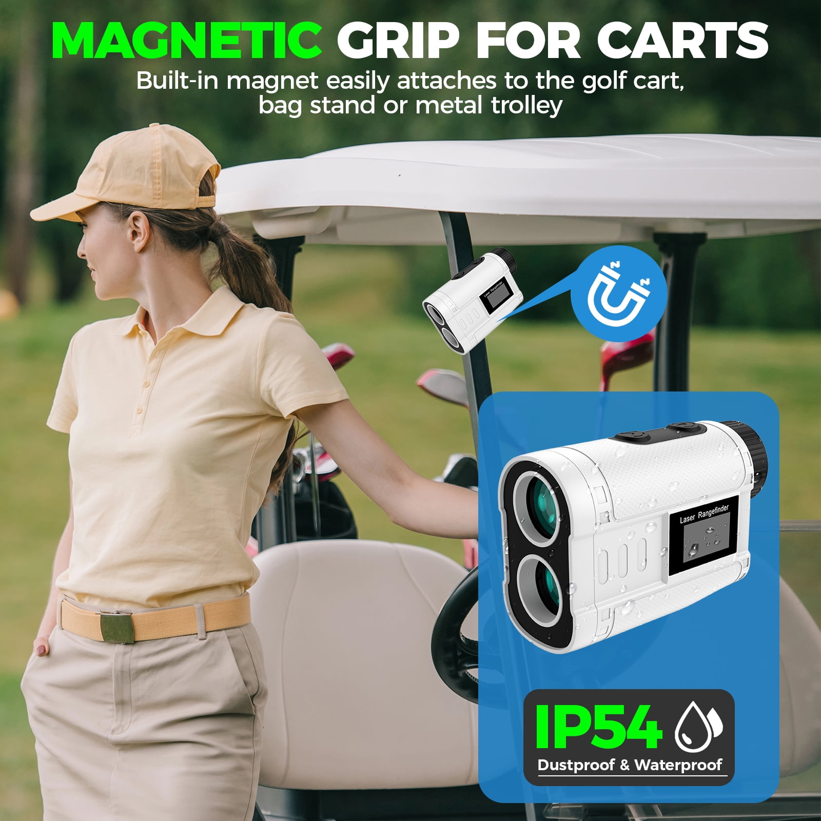 LAKWAR Golf Rangefinder with Slope, 900 Yards Laser Range Finder Golfing, 6X Magnification, Flag Pole Locking Vibration, Rechargeable Range Finders with Magnet Stripe-IP54 Waterproof Golfing