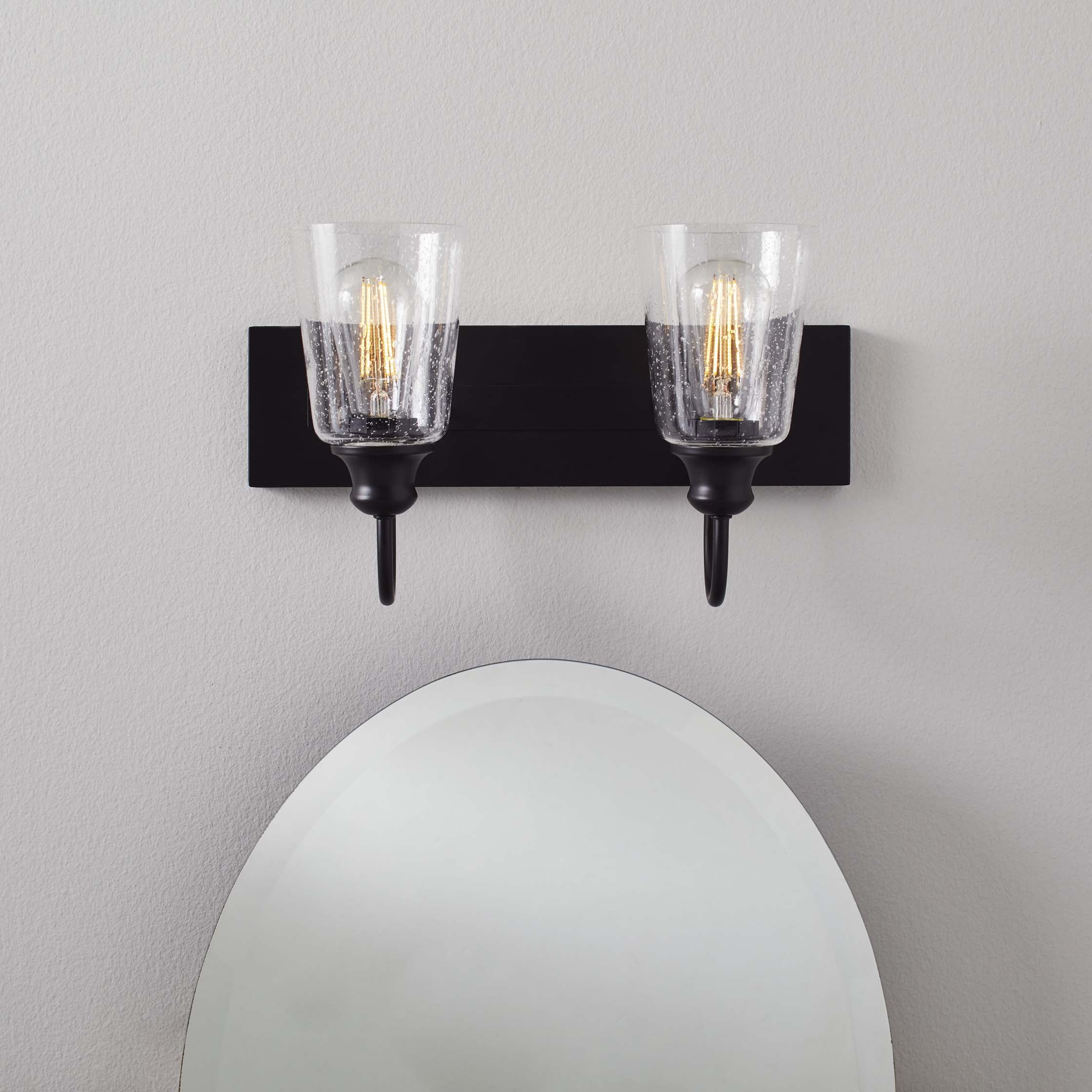 (2 pack) Better Homes & Gardens 16" Farmhouse 2-Light Bronze Vanity Light, Metal Fixture Seeded Glass Shades