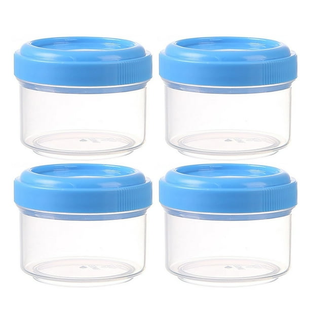 4 mini tarros de plástico transparente con tapas a prueba de fugas. Recipiente redondo transparente de 35 ml. Recipientes de almacenamiento rellenables para organizar el hogar y la cocina.