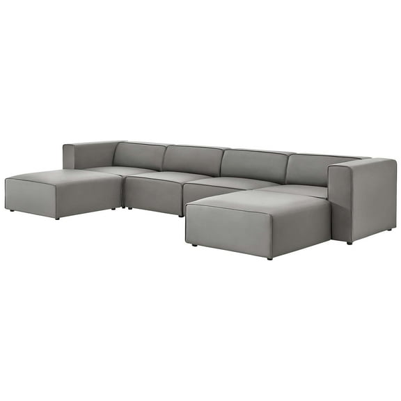 Sectional Sofa Set, Faux Vegan Leather, Grey Gray, Modern Contemporary Urban Design, Living Lounge Room Hotel Lobby Hospitality