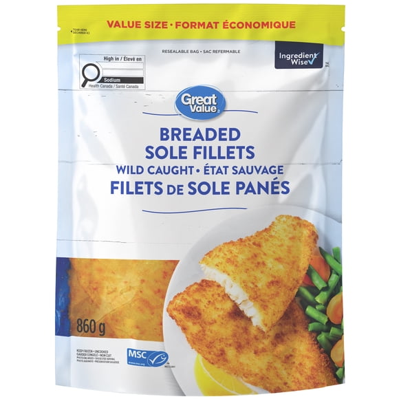 Filets de sole panés État sauvage Great Value, Sac congelé 860&nbsp;g