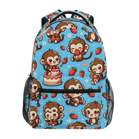 ALAZA Stylish Backpack Cute Monkey and Strawberry Elementary Bookbag Personalized Laptop School Bags Travel Daypack
