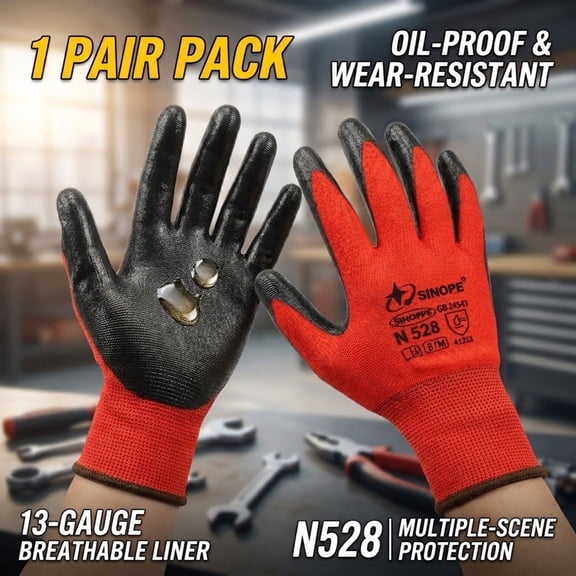 Nitrile Coated Work Gloves for Men Women, Breathable Rubber Coated Garden Gloves for Yard Work, Mechanic and Construction, Red