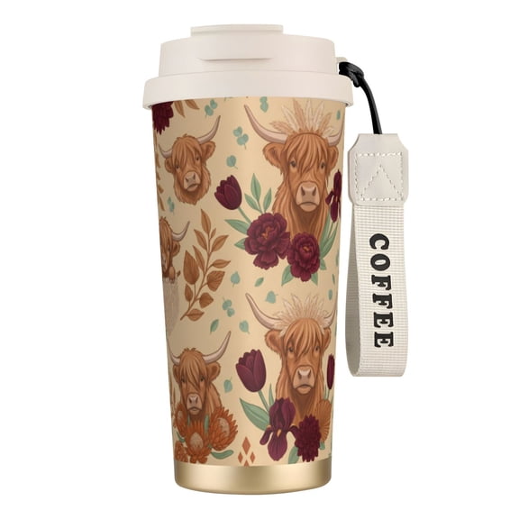 Highland Cow Coffee Mug, 18oz Leak-proof Vintage Highland Cattle Coffee Cup with Straw and Lid, Birthday Gift