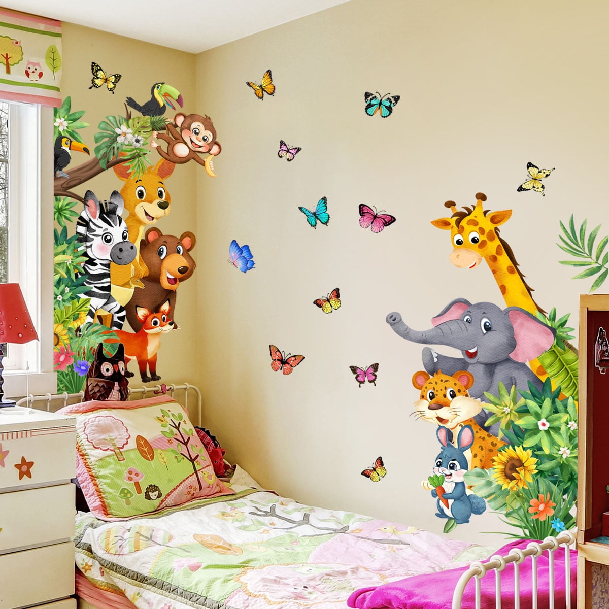 Unisex Jungle Themed Nursery Jungle Animals Wall Decals Door Wall