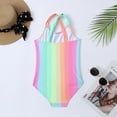 thumbnail image 4 of GYRATEDREAM Girls One Piece Swimsuits Kids Rainbow Print Quick Dry Adjustable Straps Bathing Suit Cute Beach Swimwear Multi-Color for 3-12Y, 4 of 8
