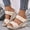 Beige, variant on Women Platform Espadrille Wedges High Heel Open Toe Pearl Ankle Strap Sandals, Buckle Up Comfortable Casual Summer Dressy Shoes