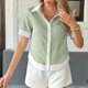 thumbnail image 5 of Tops de las Mujeres Casual Botón de Color Sólido Bordado Hueco-Fuera Blusa de Manga Corta para el Uso Diario, 5 of 6