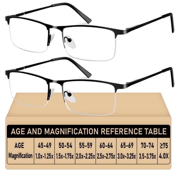 2 Pack Reading Glasses for Men, Lightweight Metal Half Frame Blue Light Blocking Computer Eyeglasses,Spring Hinges Anti Eyestrain/Glare/UV Readers(Black 1.0)