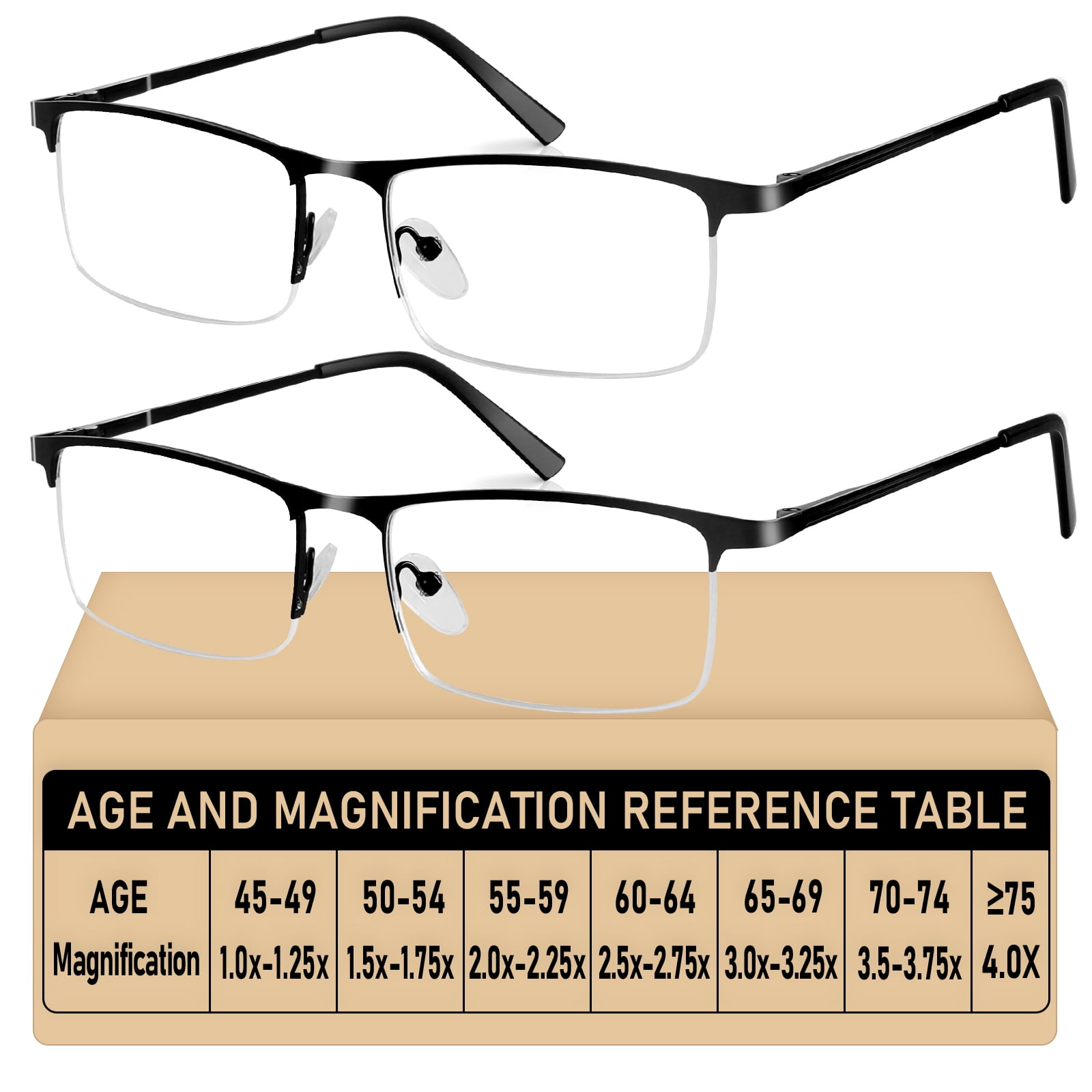 2 Pack Reading Glasses for Men, Lightweight Metal Half Frame Blue Light Blocking Computer Eyeglasses,Spring Hinges Anti Eyestrain/Glare/UV Readers(Black 1.0)