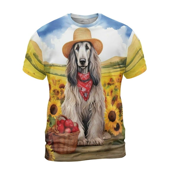 Vintage Afghan Hound Says Hello Mother's Day Summer Sunflower Field All Over Print 3D Shirt Unisex Merch Dog Lover - 12005