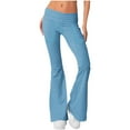 thumbnail image 2 of Ediodpoh Womens Flare Leggings Fold Over Yoga Workout Gym Pants with Pockets Bootcut Bottom Pants for Women Sky Blue S, 2 of 9