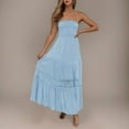 thumbnail image 2 of Summer Dresses For Women 2024 Casual Fashion Bohemian Strapless Off Shoulder Lace Trim Backless Flowy A Line Beach Long Maxi Dress, 2 of 6