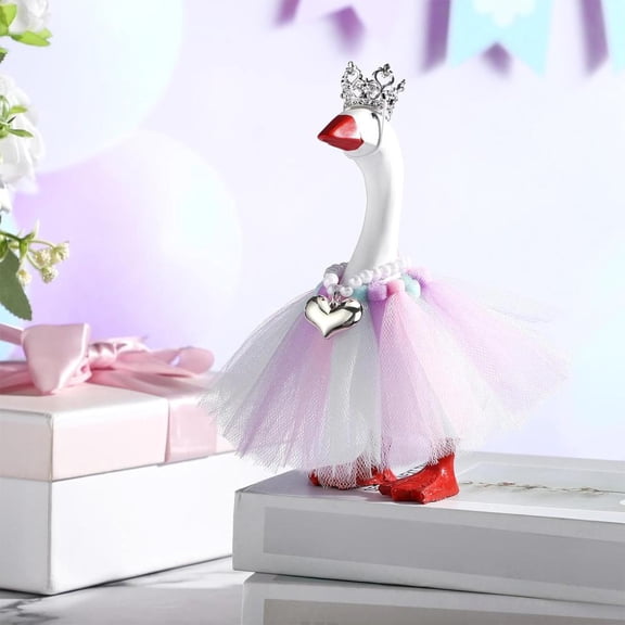 Outoloxit 7 Inch Mini Desktop Goose Costume Set with Rhinestone Crown and Tutu for Decor, Gifts, and Princess Parties