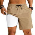 thumbnail image 2 of Mens 2 in 1 Athletic Running Shorts with Compression Liner Lightweight Cotton Linen Elastic Waist Workout Shorts with Pockets, 2 of 8