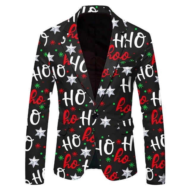 Men Christmas Snowflake Santa Men Suits Slim Fit 3 Piece Printed Pocket Lapel Button Wool Suit Jacket Suit