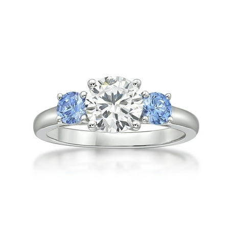 - Sterling Silver White and Fancy Blue Simulated Diamond Three Stones Ring