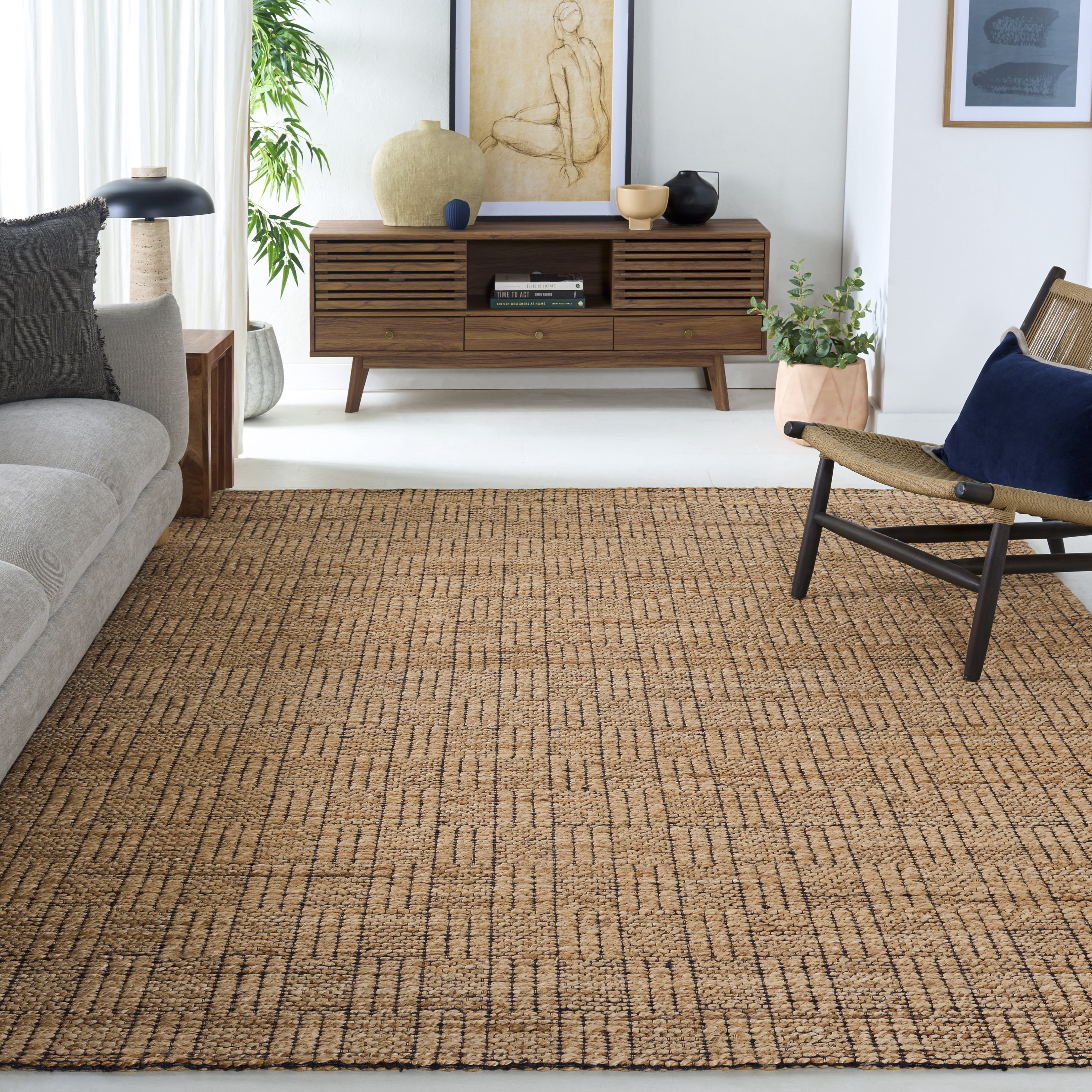 Safavieh Natural Fiber Meryl Geometric Area Rug, Natural/Black, 9' x 12'