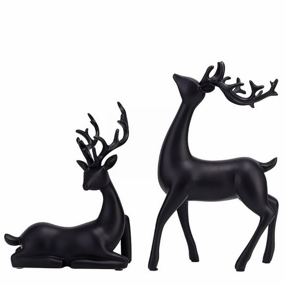 MOQIN Christmas Reindeer Figurines Decorations Resin Sitting & Standing Deer Statues Elk Figurine for Home Table Decor Wine Cabinet Mantel Shelves Fireplace Accents Collectible Figurines(One Pair)