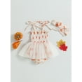 thumbnail image 2 of Springcmy Infant Baby Girl Halloween Clothes Pumpkin Romper Strap Tie Ruched Tulle Tutu Onesie Bodysuit with Headband, 2 of 7