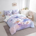 thumbnail image 3 of Manfei Groovy Daisy Floral Bedding Comforter Set 7pcs, Plum Watercolor Artwork King Bedding Sets, Dreamy Butterfly Animal Reversible Bed Sheets, Lightweight Room Decor, 3 of 7