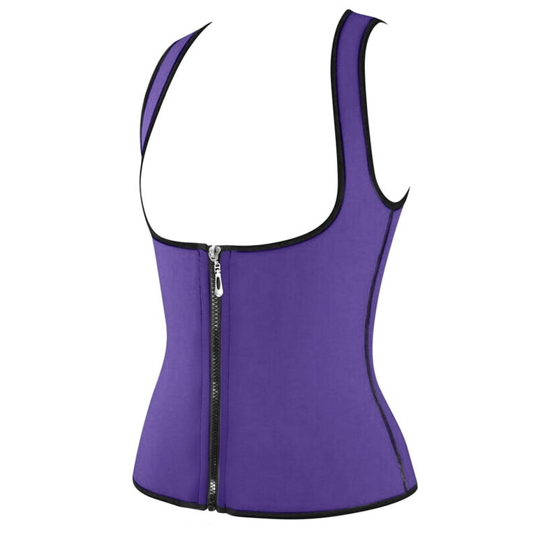 MRULIC shapewear for women tummy control Women Solid Zipper Fitness Corset  Sport Body Shaper Vest Women Waist Trainer Workout Slimming Shaper Purple +  M 