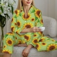 thumbnail image 6 of Daiia Sunflower Leaves for Women's Long-Sleeved Pajama Set – Soft & Comfortable Sleepwear Button-Up Pajamas Cozy Lounge Wear-Medium, 6 of 7