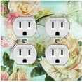 thumbnail image 1 of Metal Light Switch Plate Outlet Cover Flower White Rose Teal Wallpaper ROS014, 1 of 13