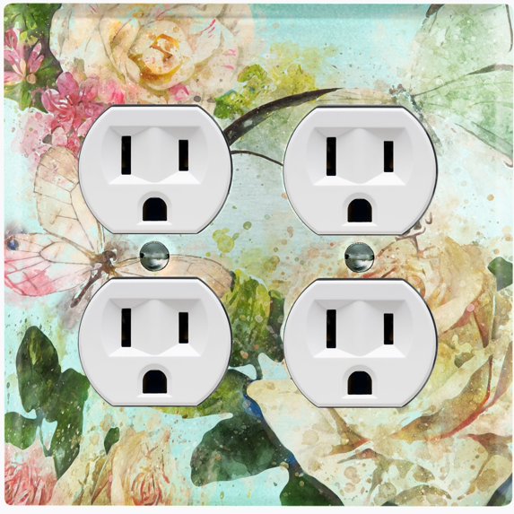 Metal Light Switch Plate Outlet Cover Flower White Rose Teal Wallpaper ROS014