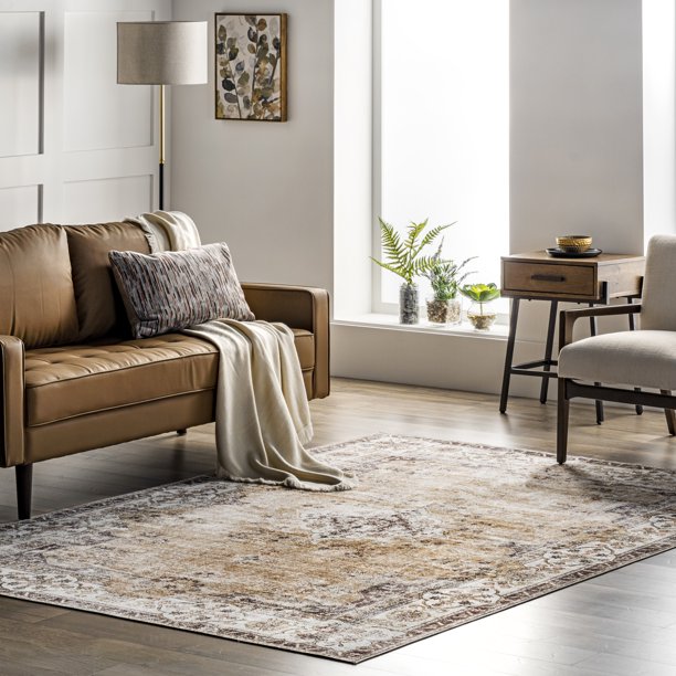 nuLOOM Paisley Machine Washable Faded Floral Border Medallion Accent